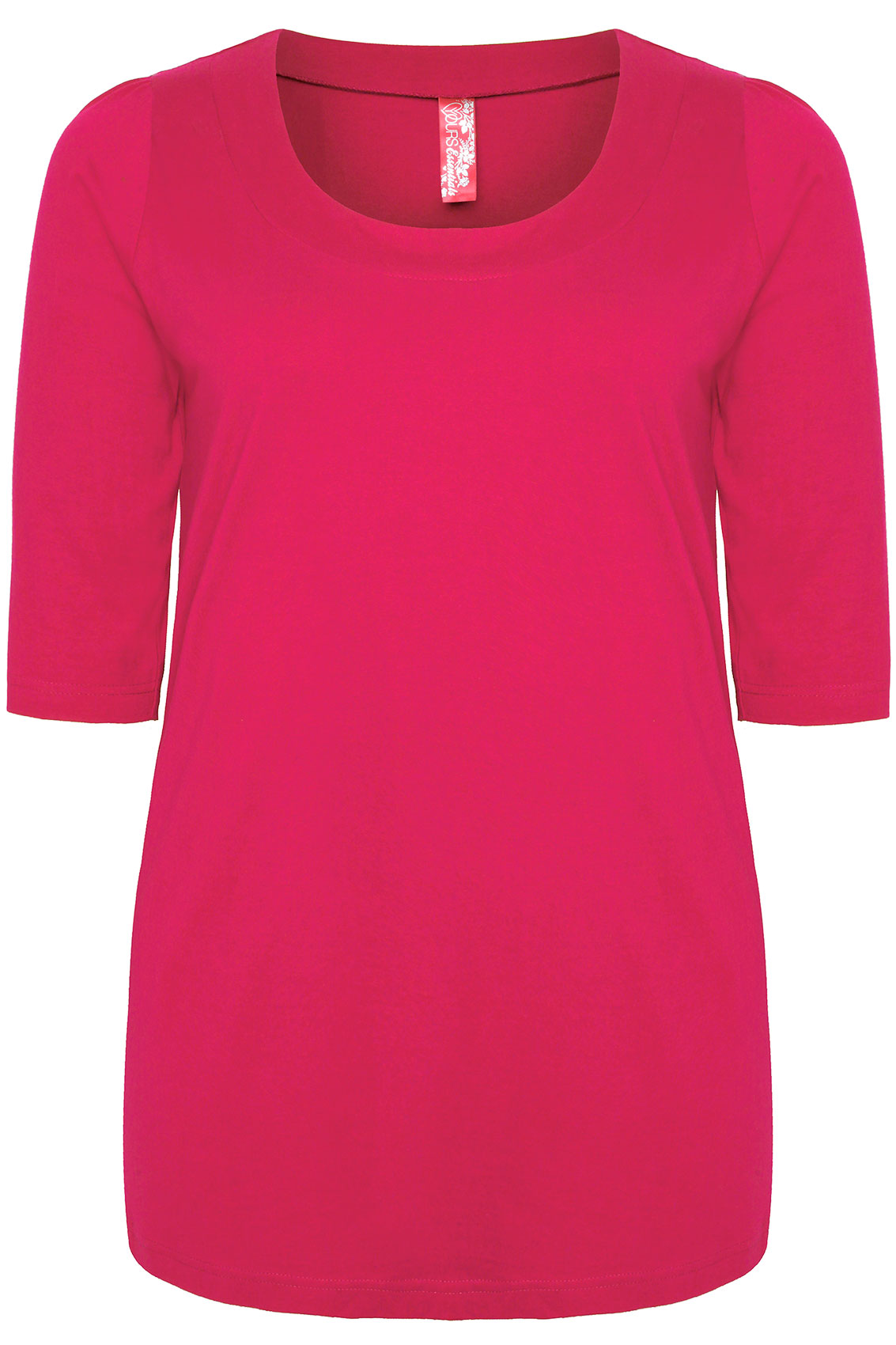 Magenta Band Scoop Neckline Basic T Shirt With 3 4 Sleeves