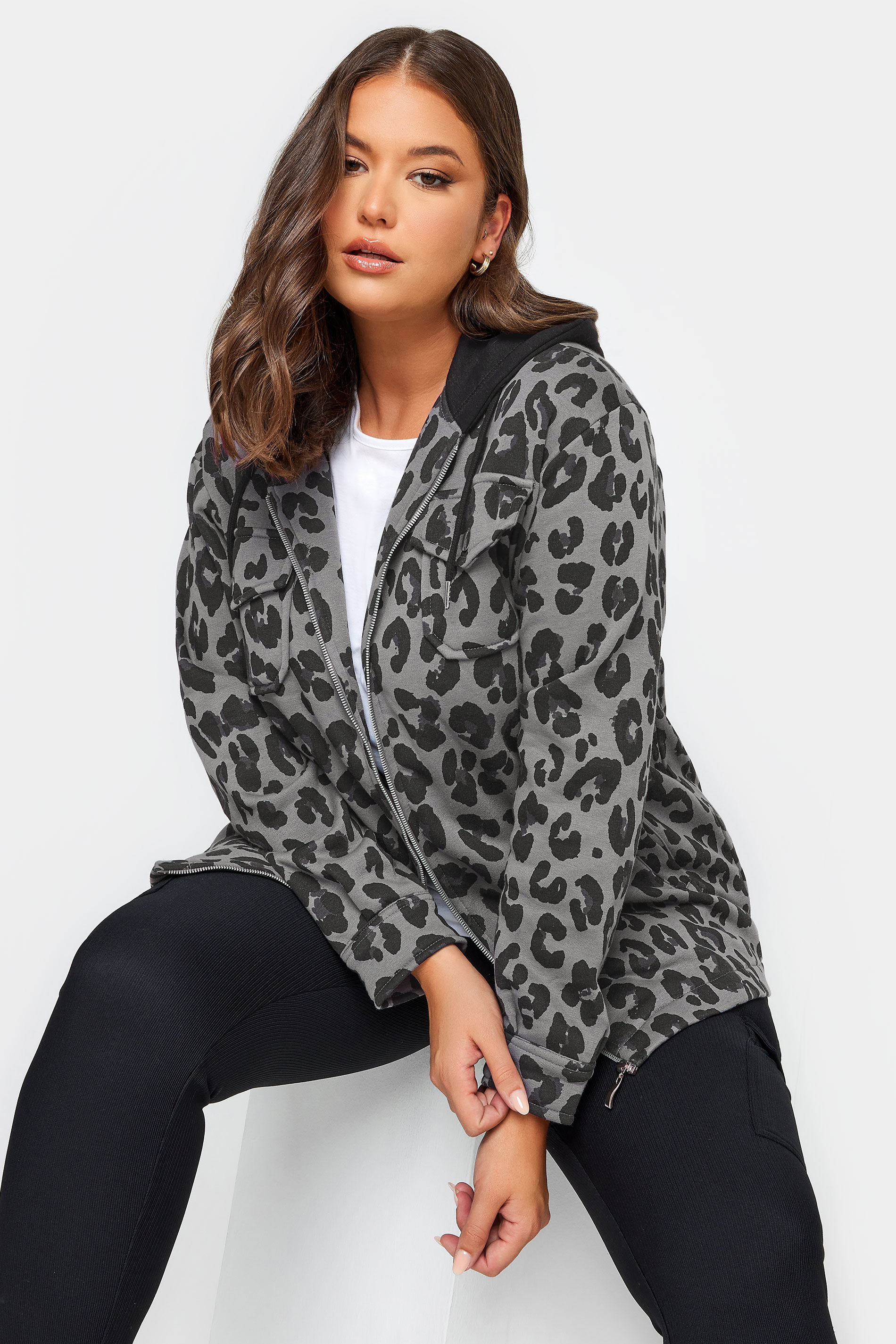 Yours Curve Animal Print Hooded Shacket, Women's Curve & Plus Size, Yours