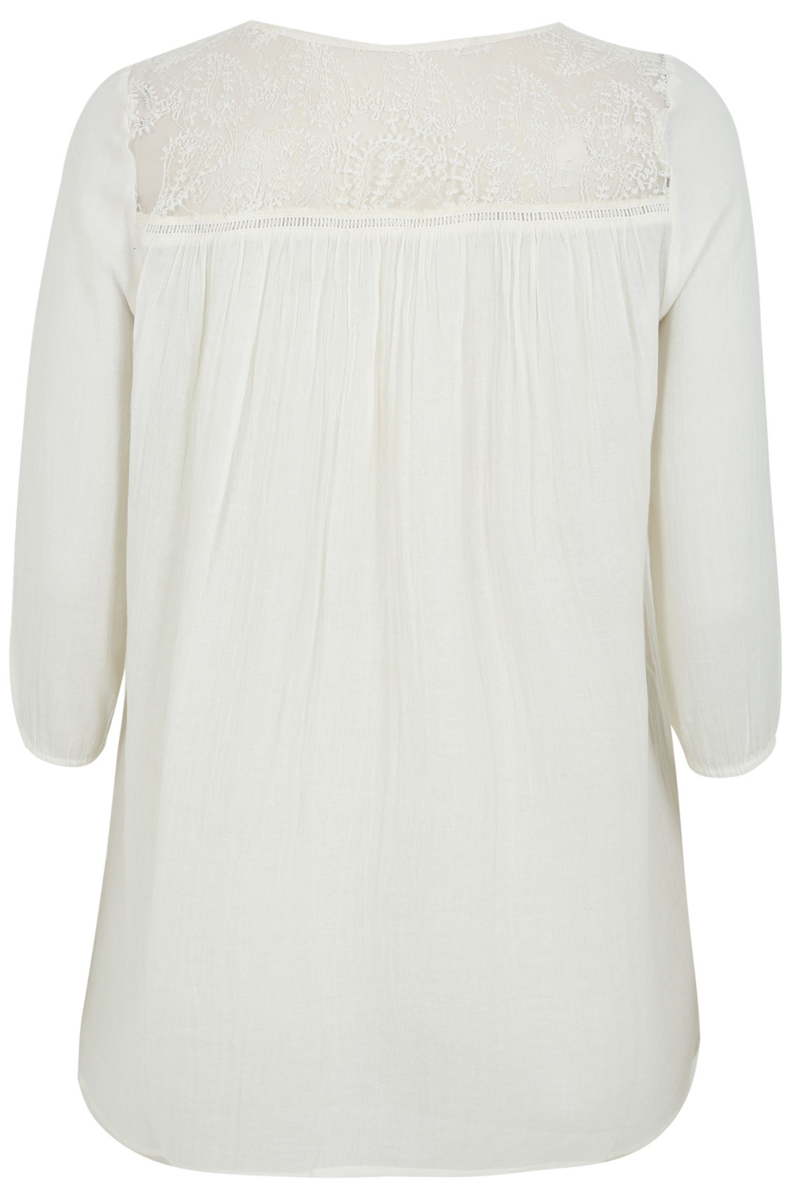 Ivory Sleeved Blouse With Lace Yoke Plus Size 14 to 32