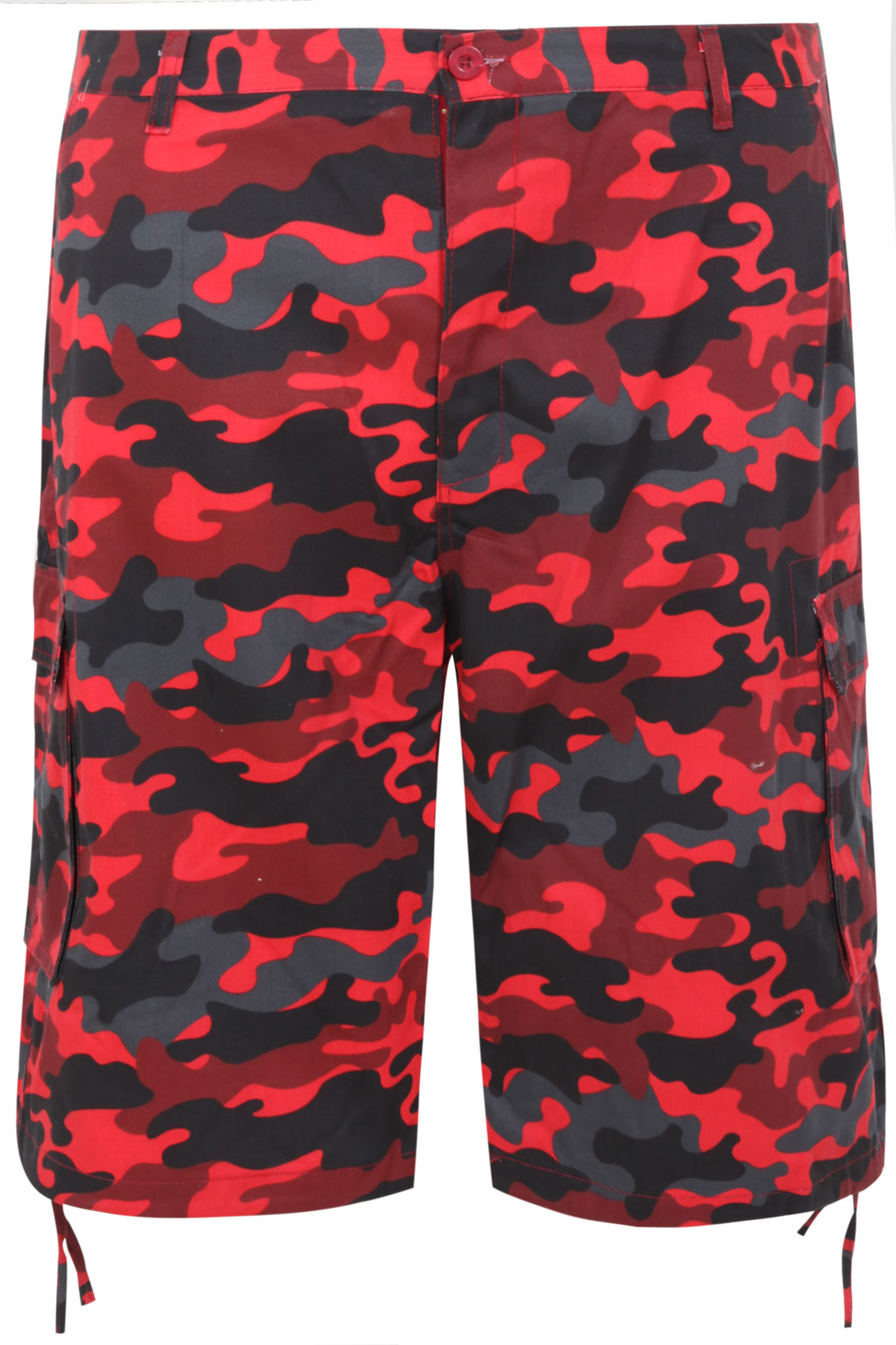 NOIZ Red & Black Camo Print Cotton Cargo Shorts With Pockets Extra ...