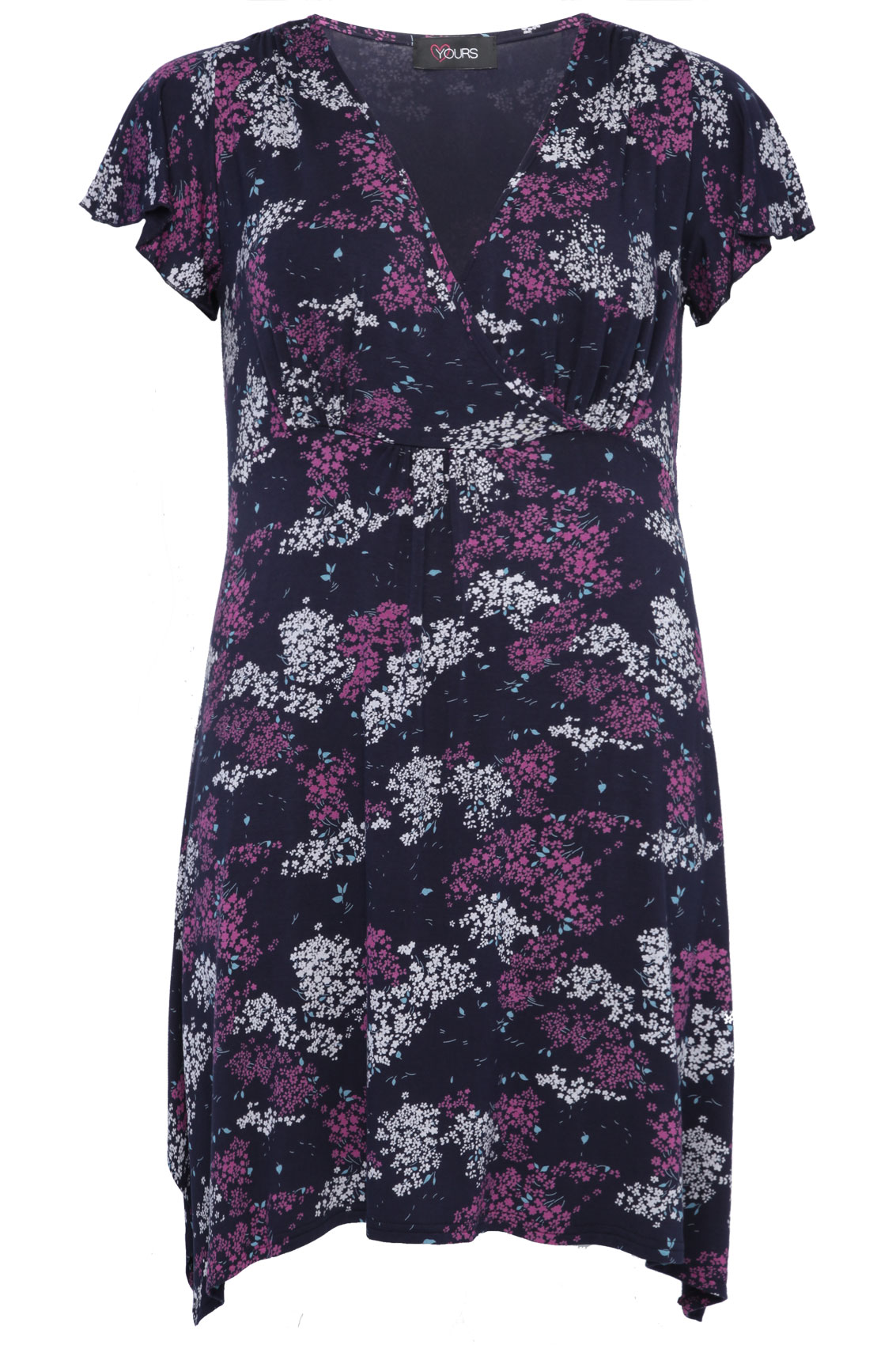 Navy And Purple Ditsy Floral Print Tunic Dress With Wrap Front plus ...