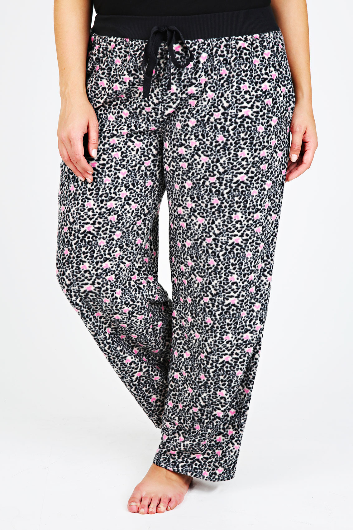 Pink & Black Animal Print Fleece Pyjama Bottoms Plus size 16,18,20,22 ...