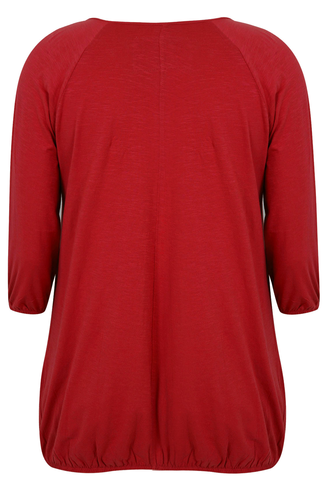 Red 3/4 Sleeve Top With Bubble Hem Plus Size 16 to 32