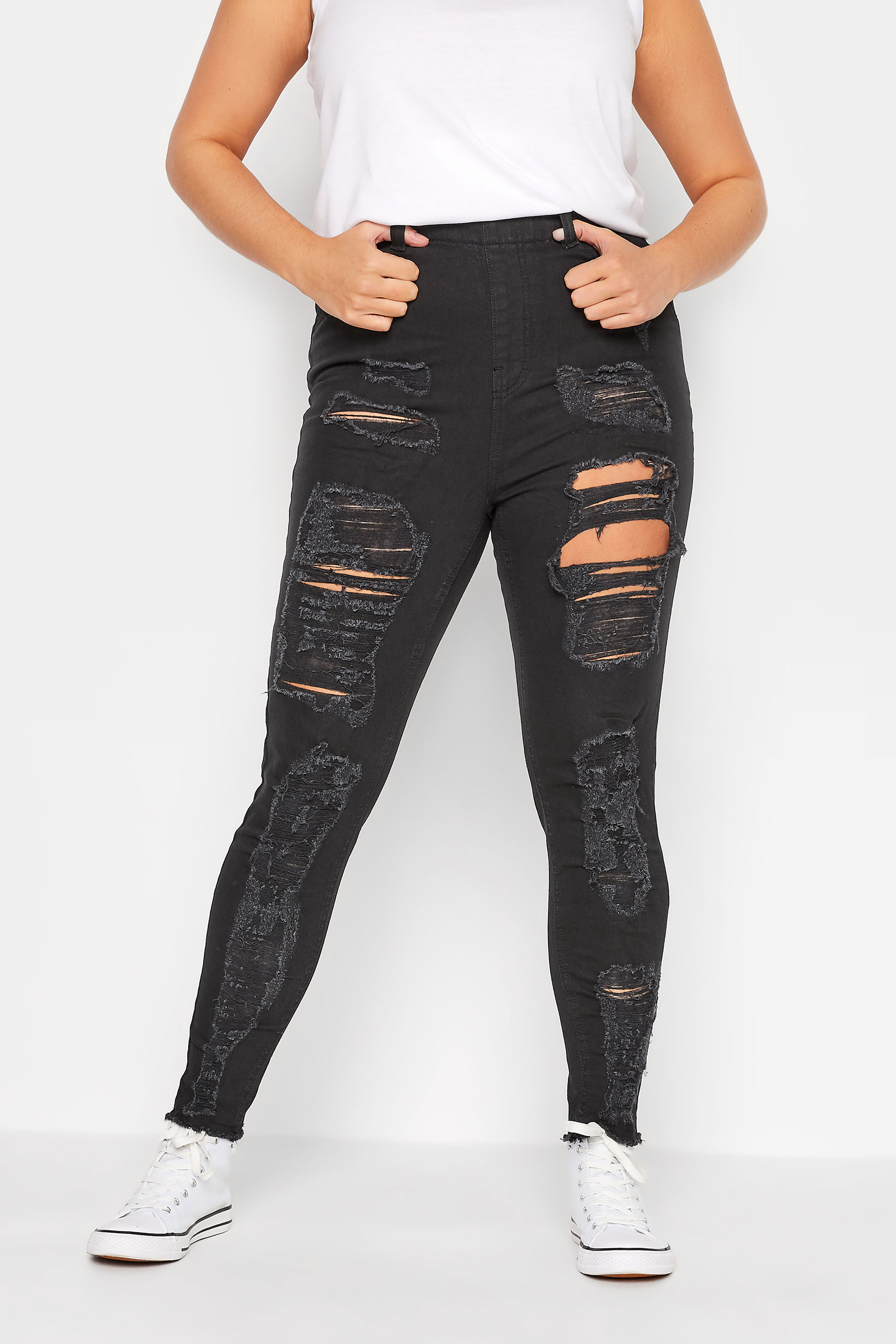 Grace Jeggings Negros Con Rotos, Mujer Curvy Y Tallas Grandes, Yours