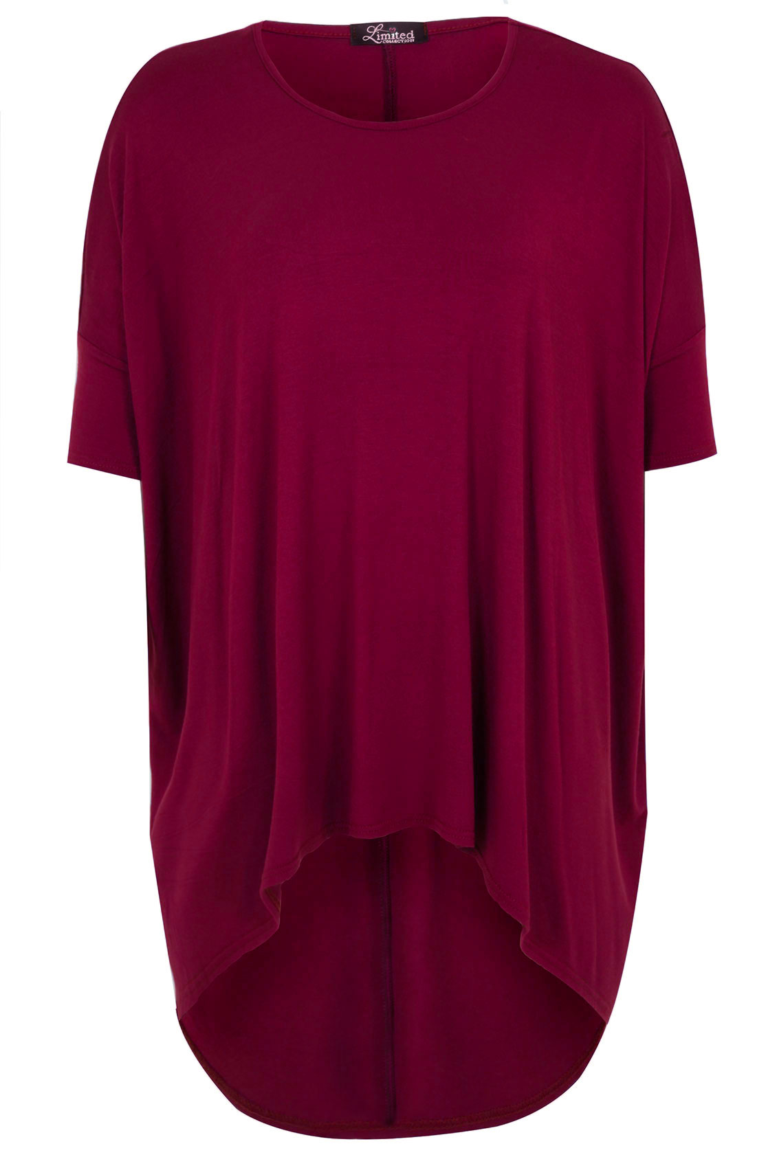 Dark Magenta Oversized Top With Extreme Dipped Hem plus size 14,16,18 ...