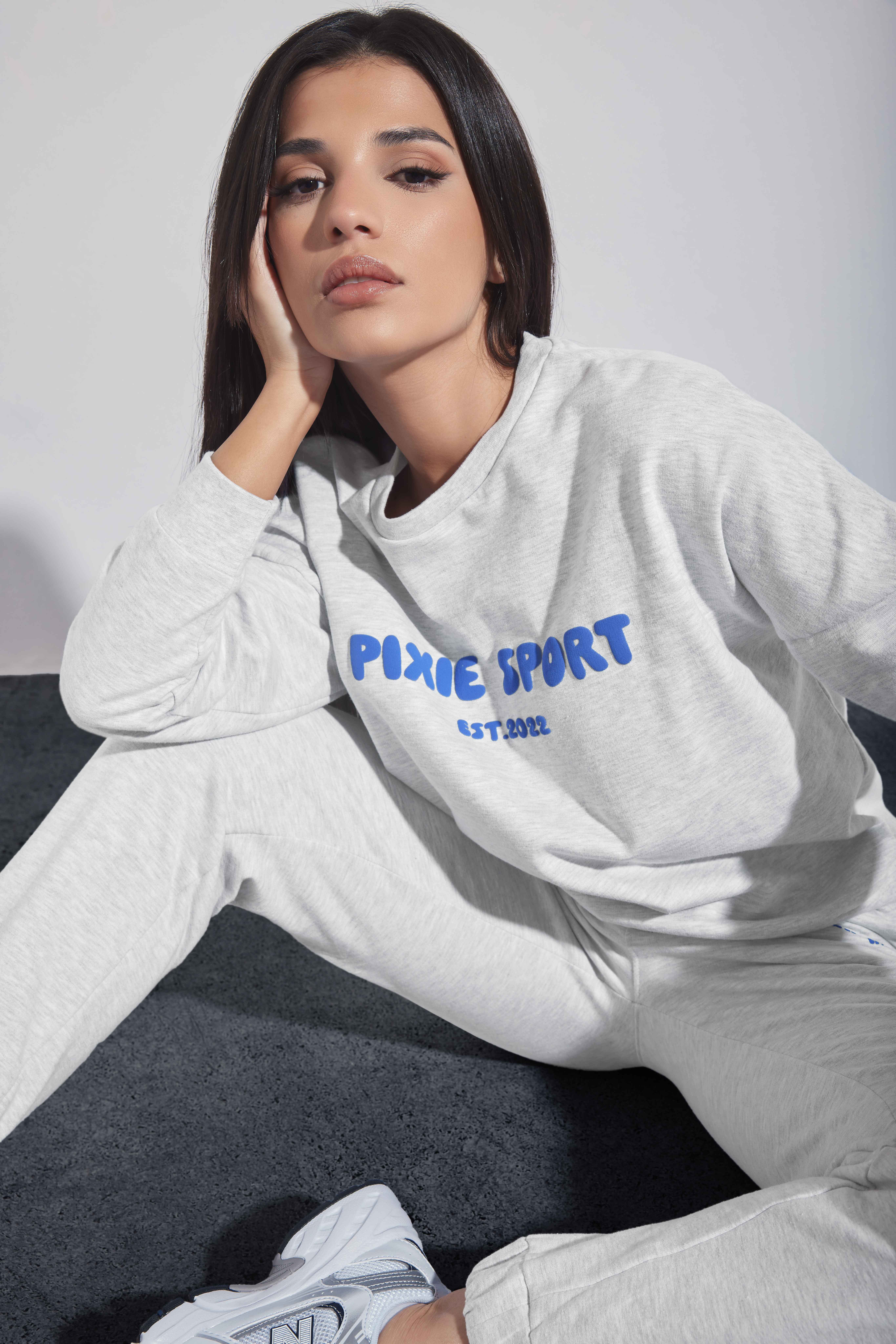 Pixiegirl Grey 'Pixie Sport' Slogan Sweatshirt 18 Pixiegirl | Petite Women's Hoodies & Sweatshirts