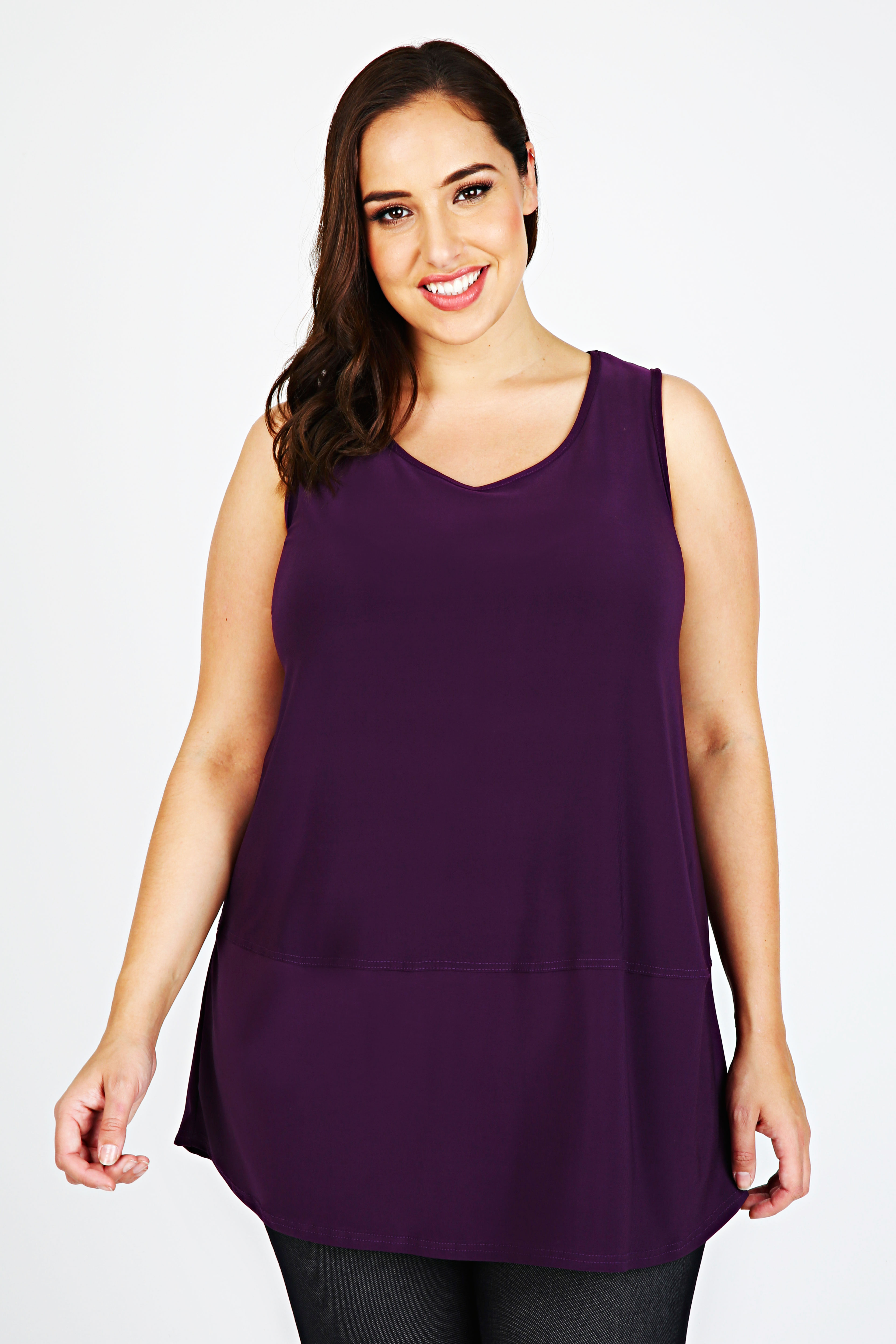 Purple Sleeveless Top With Panel Detail Plus Size 16 to 32