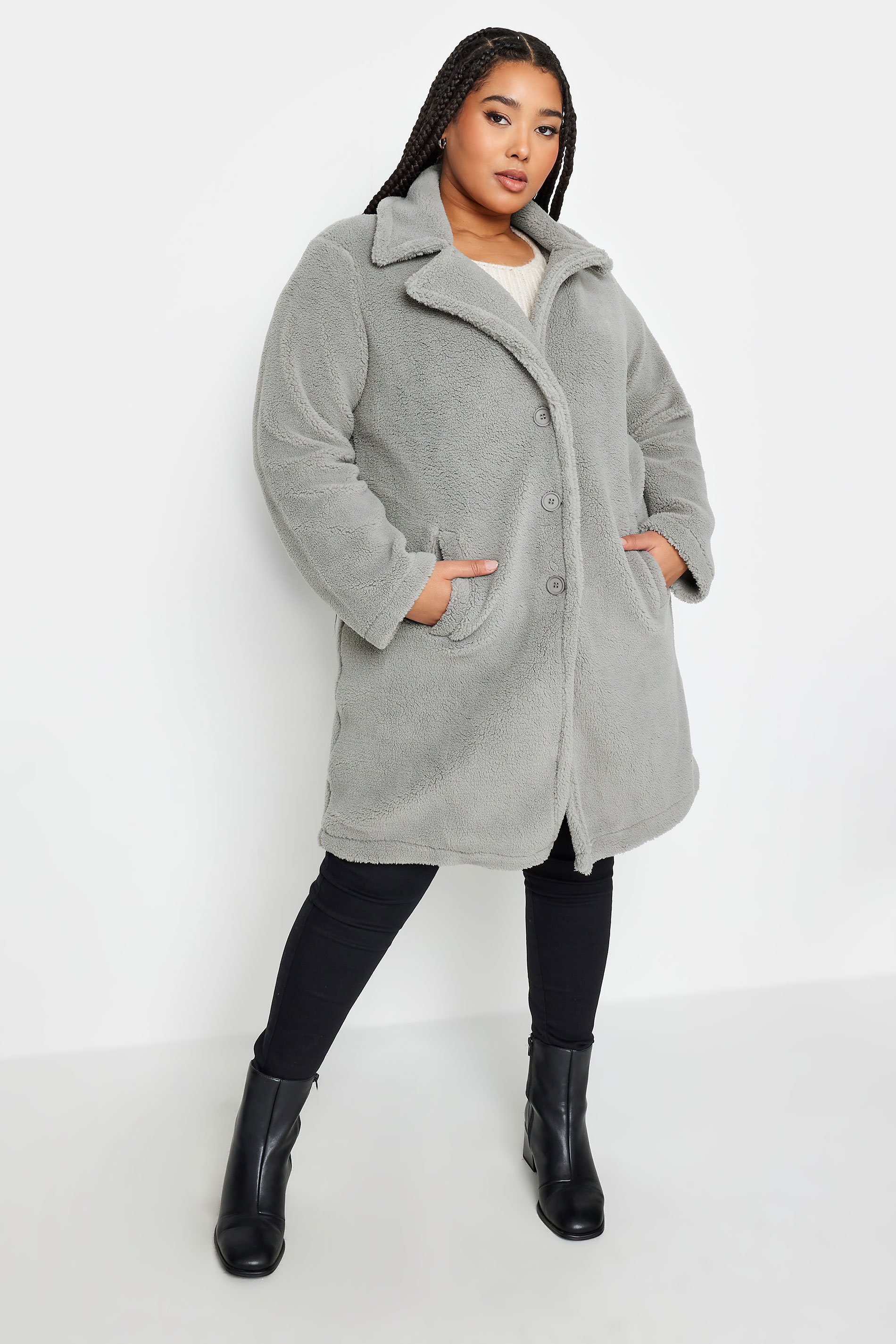 Yours Curve Grey Faux Fur Coat, Women's Curve & Plus Size, Yours