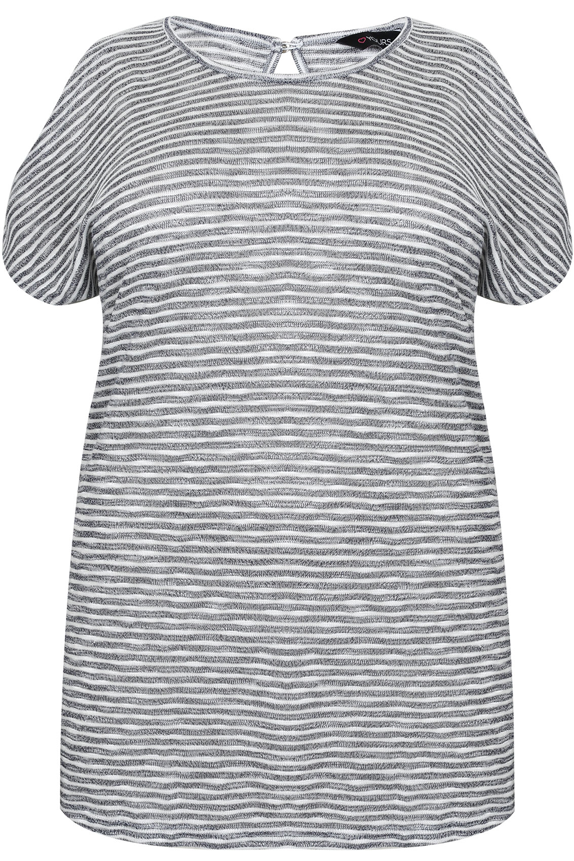 Navy Marl & White Striped Jersey Top With Cold Shoulder Detail Plus ...
