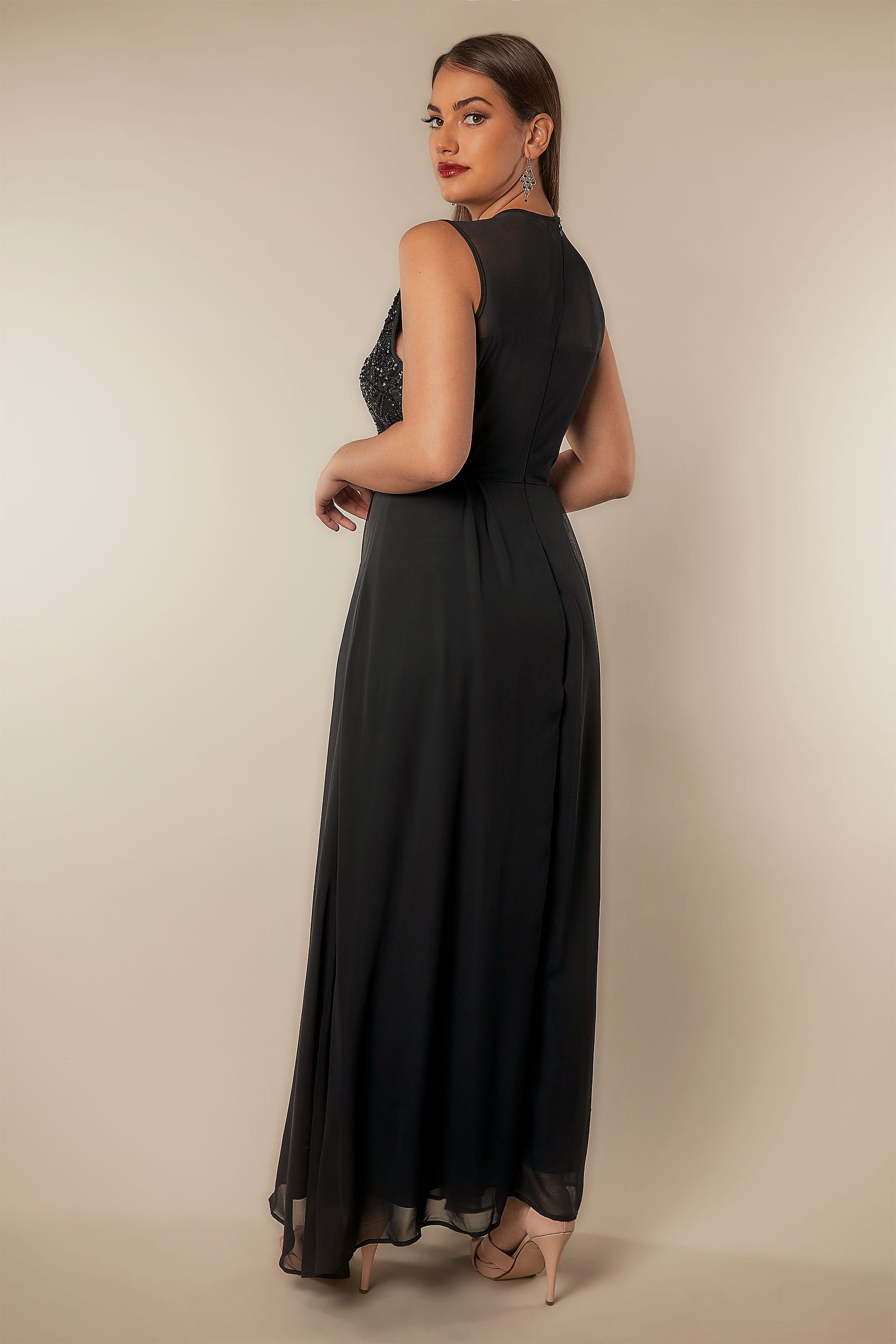 AX PARIS CURVE Black Chiffon Maxi Dress With Embellished Sequin Bodice ...