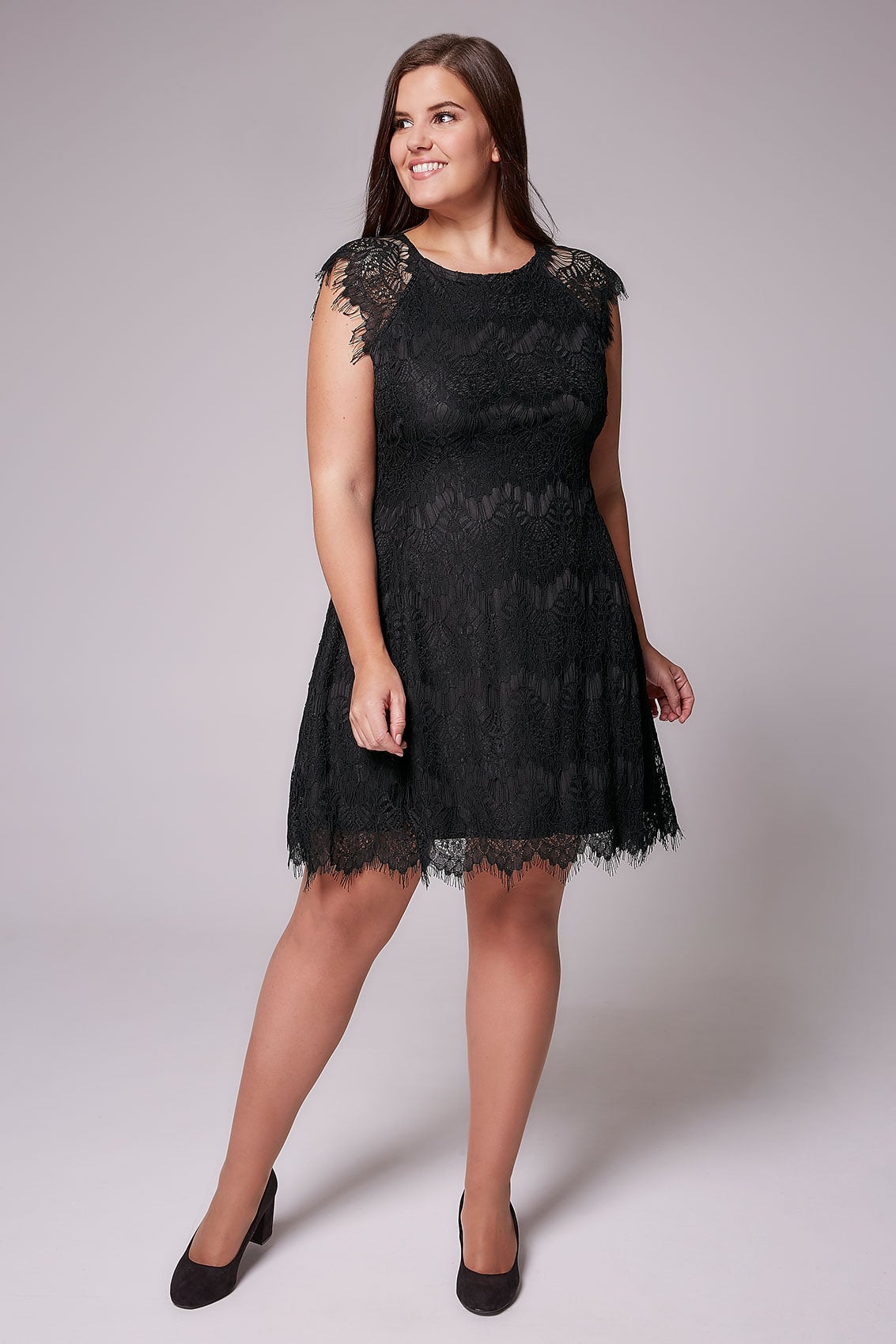 AX PARIS CURVE Black Eyelash Lace Dress, Plus size 18,20,22,24,26,28