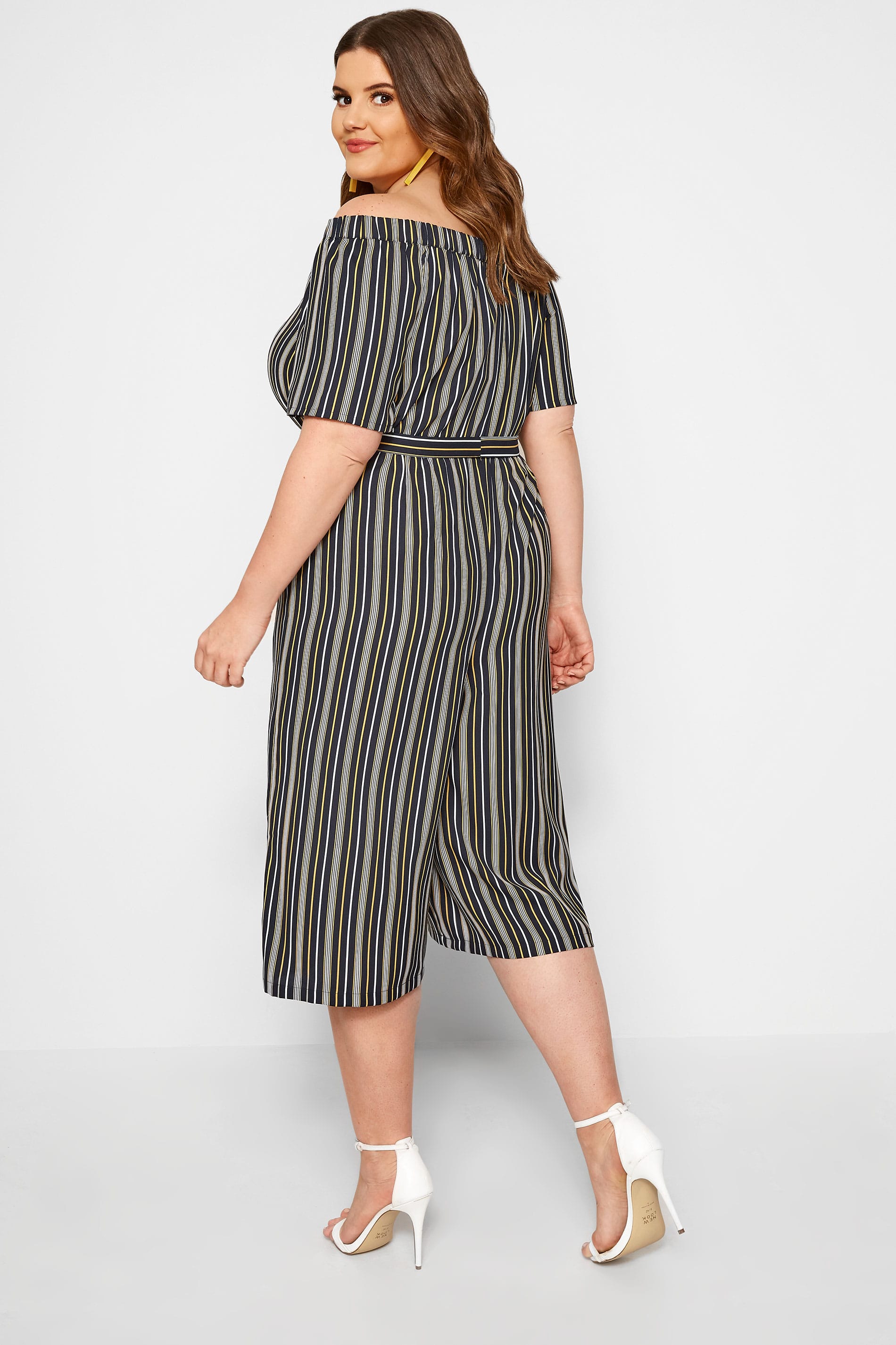 Black & Yellow Striped Bardot Culotte Jumpsuit | Sizes 16 to 36 | Yours