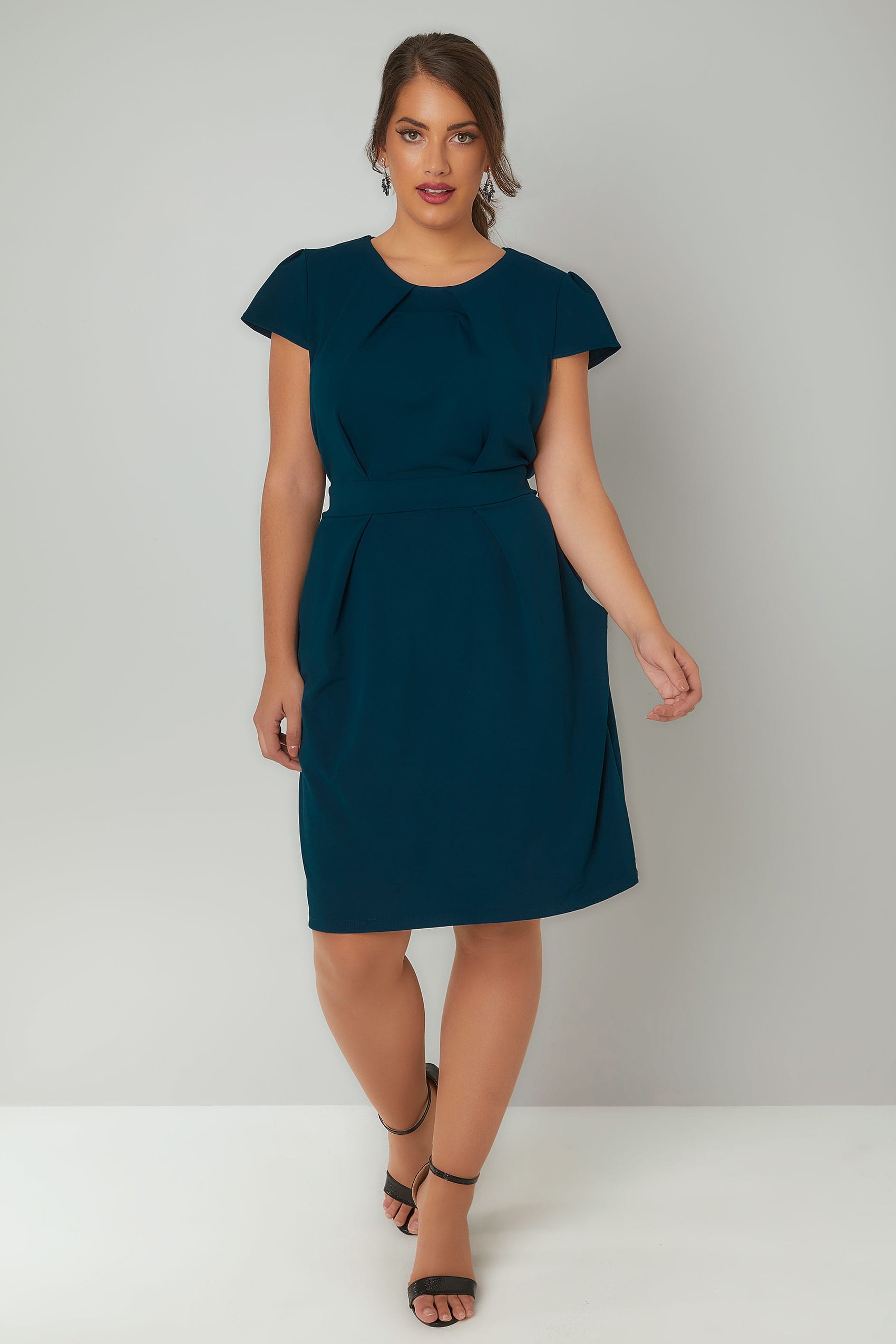 BLUE VANILLA CURVE Teal Blue Shift Dress With Pockets, Plus size 18 to 28