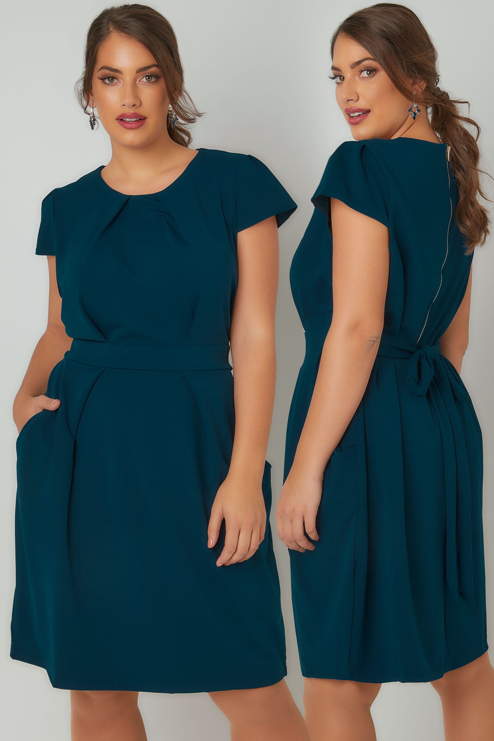 BLUE VANILLA CURVE Teal Blue Shift Dress With Pockets, Plus size 18 to 28