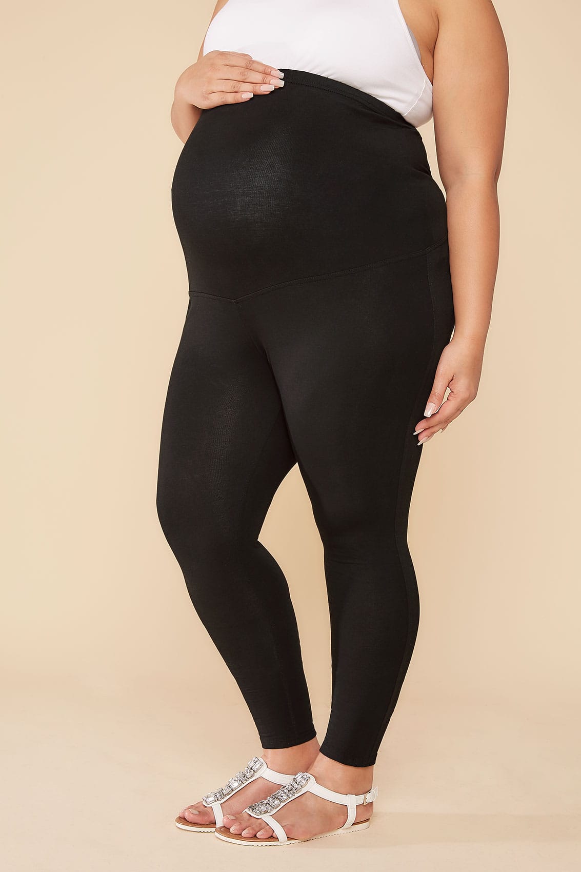 BUMP IT UP MATERNITY Black Cotton Elastane Leggings With ComfortPlus