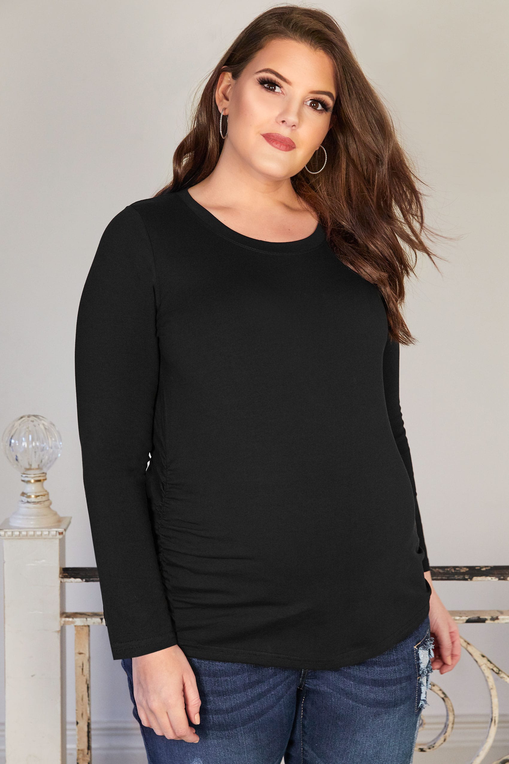 BUMP IT UP MATERNITY Black Cotton Long Sleeved Top Plus Size 16 to 32