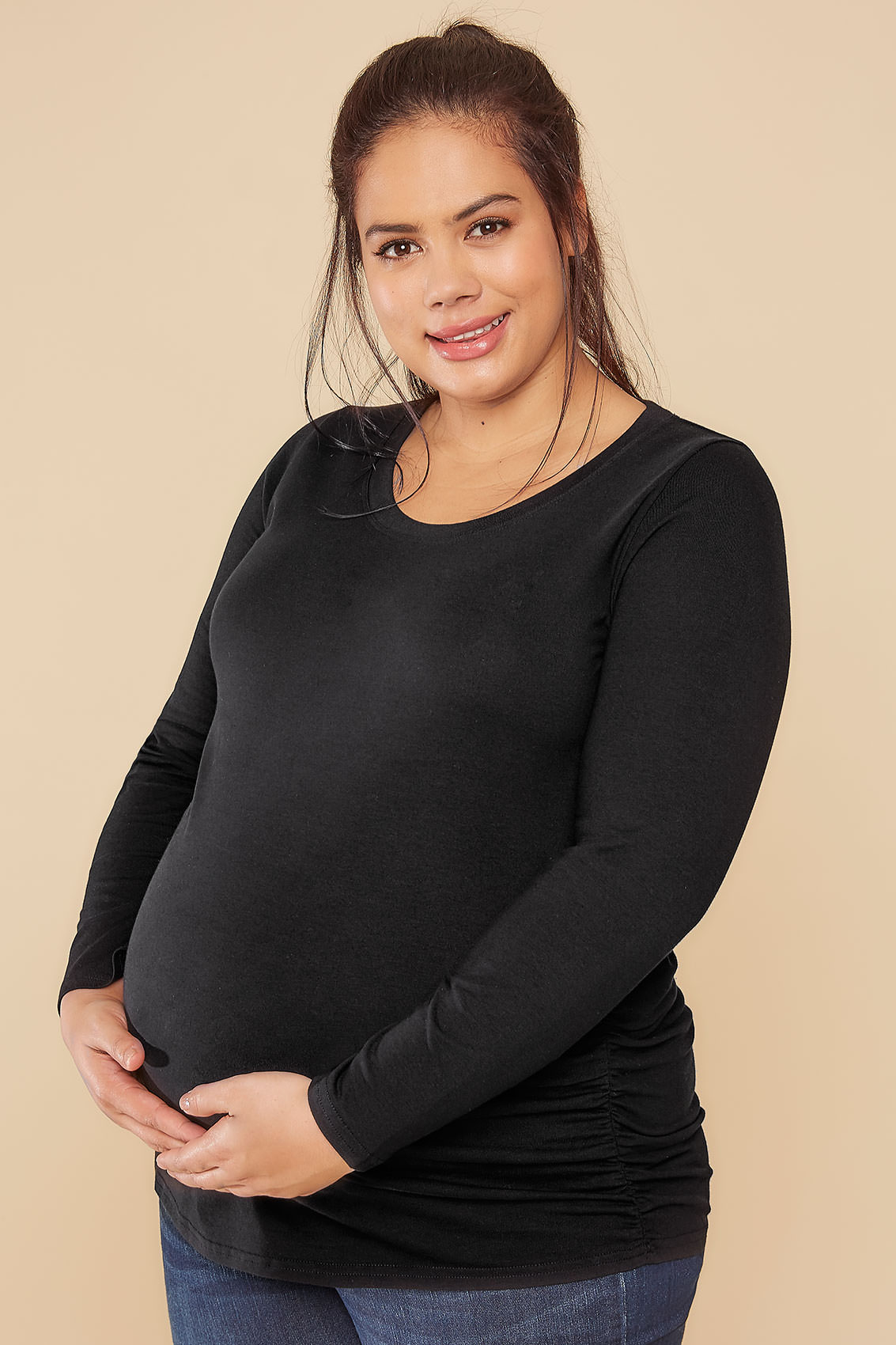 BUMP IT UP MATERNITY Black Cotton Long Sleeved Top Plus