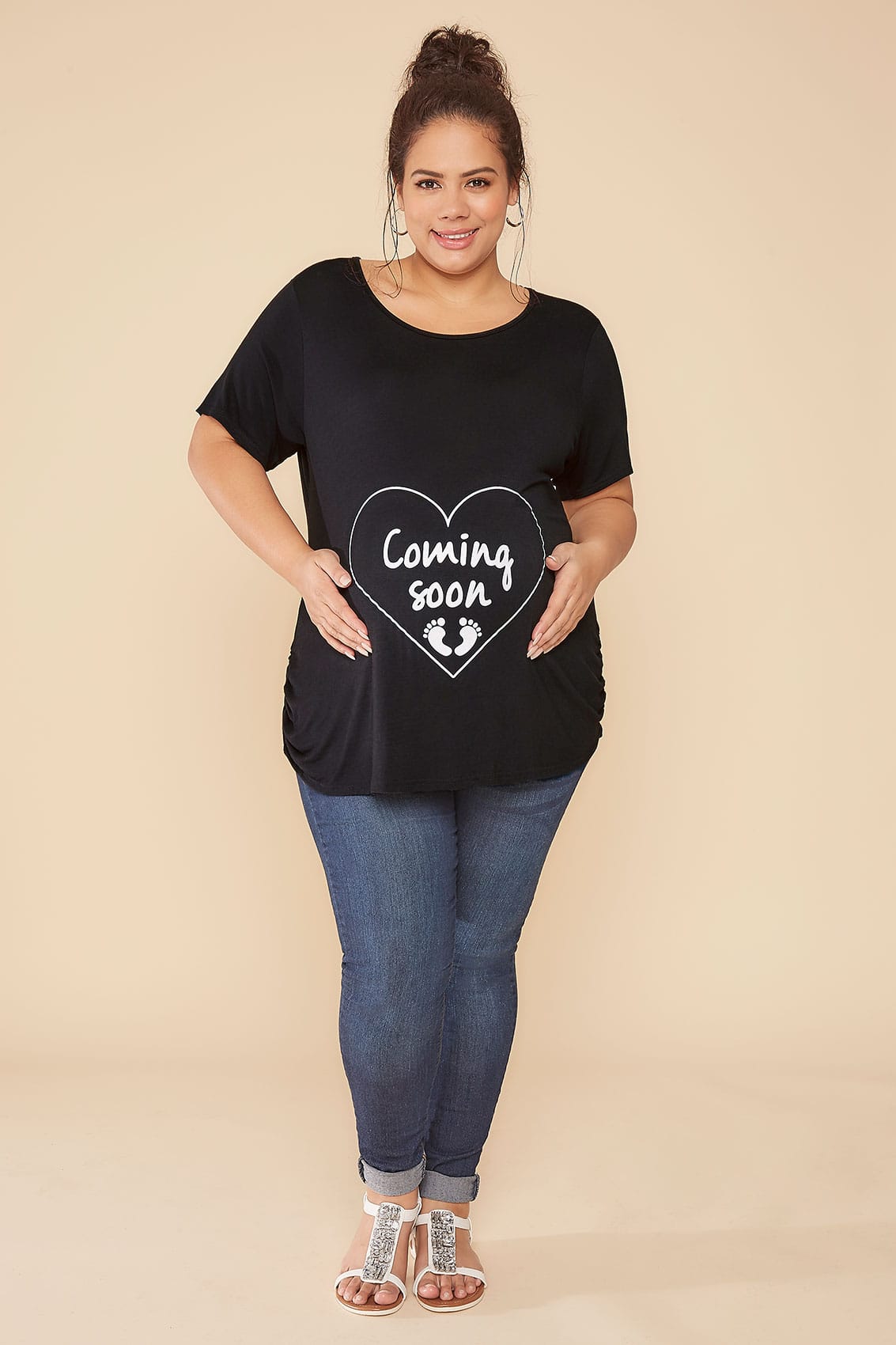 Bump It Up Maternity Black Top With White Glitter Coming -5750