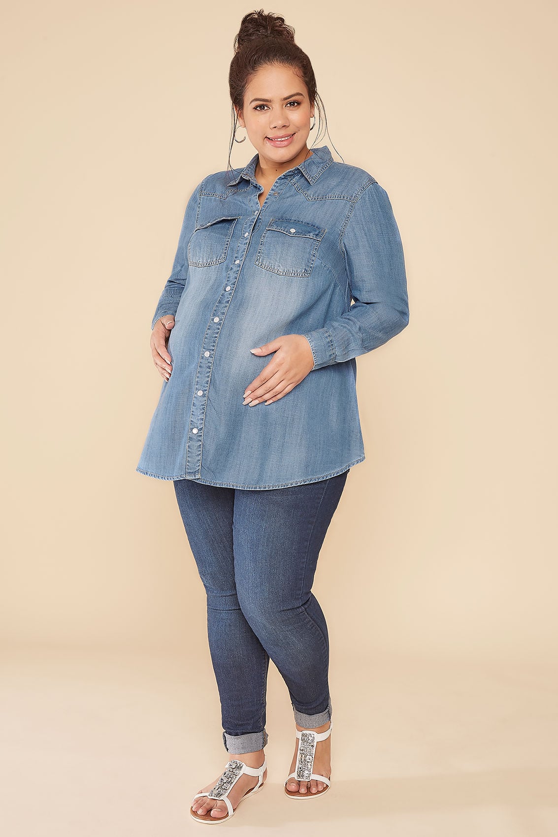 Niebieska Koszula Jeansowa Odzież Ciążowa Bump It Up Maternity