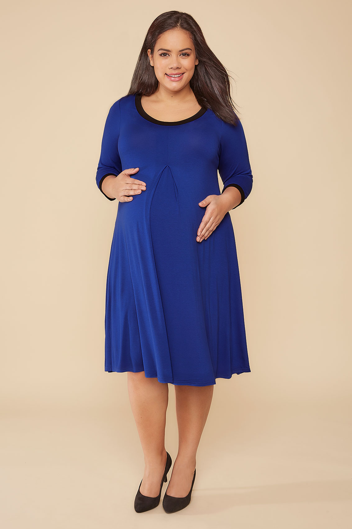 BUMP IT UP MATERNITY Cobalt Blue With Black Trim Pleated Dress plus ...