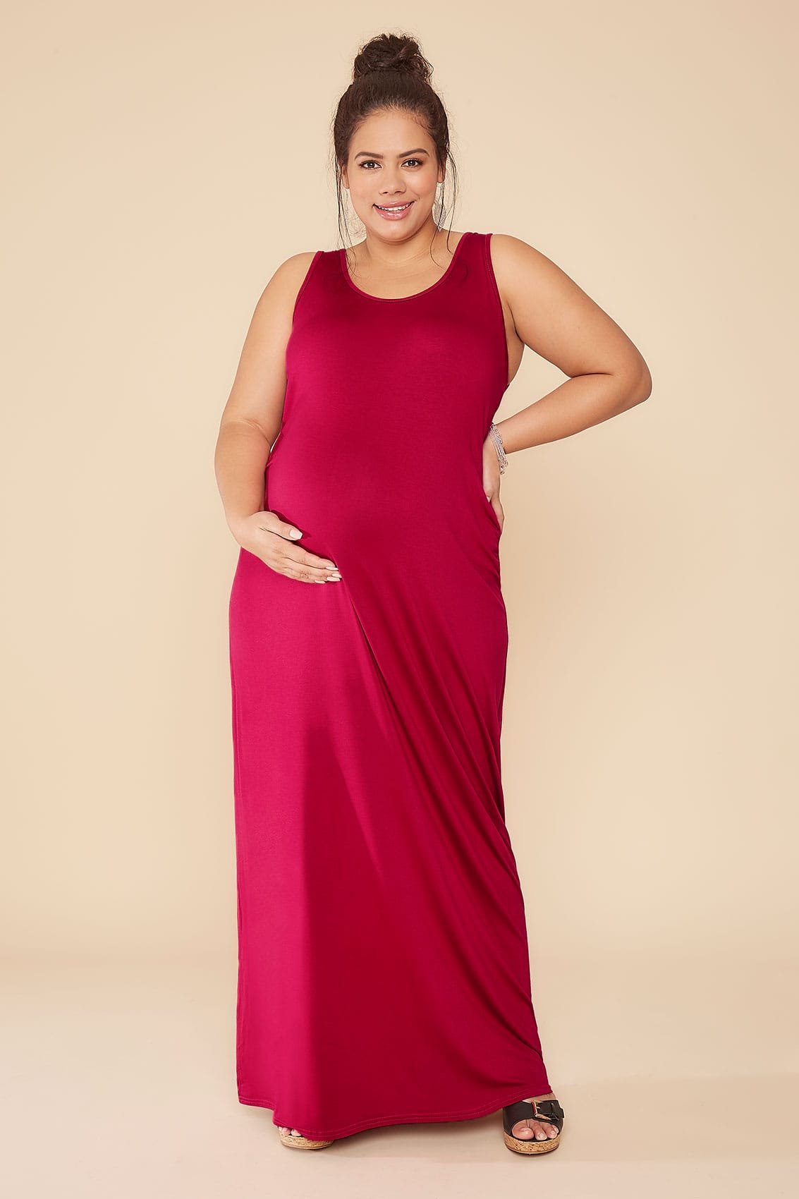 BUMP IT UP MATERNITY Magenta Maxi Dress With Ruched Waist 