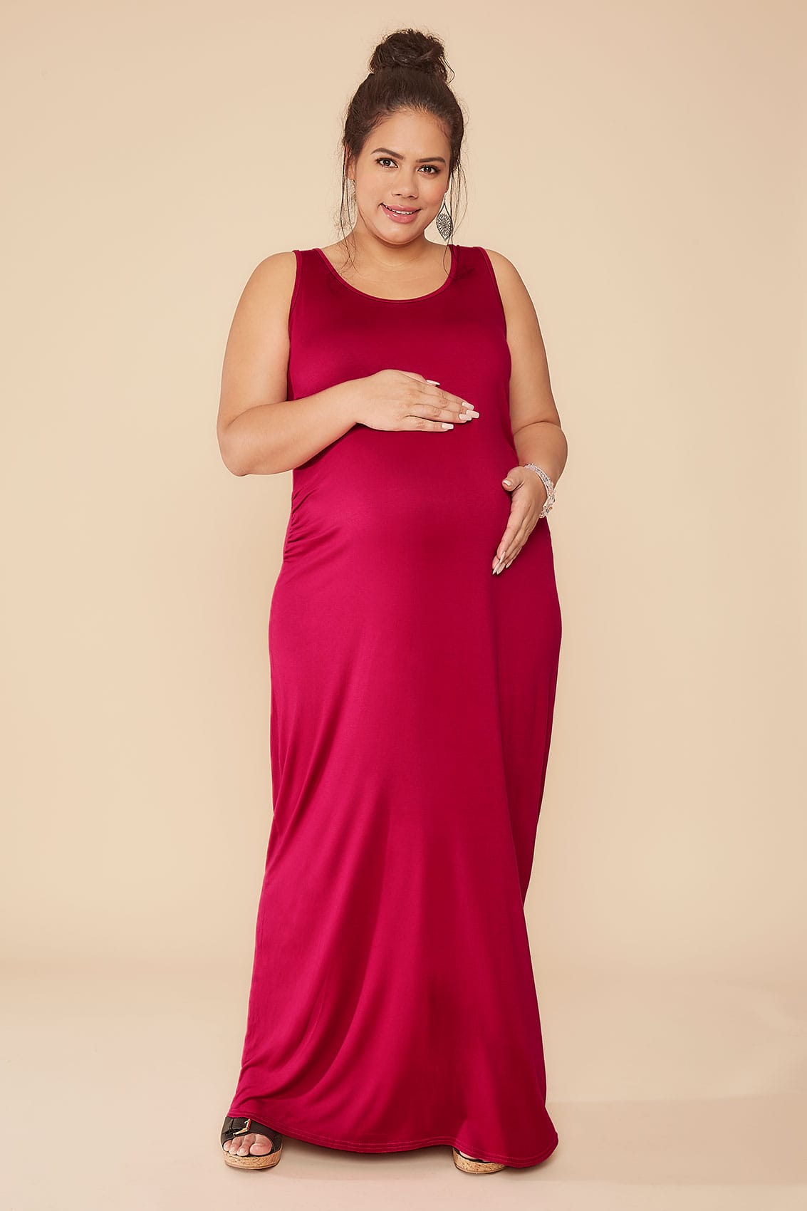 BUMP IT UP MATERNITY Magenta Maxi Dress With Ruched Side 