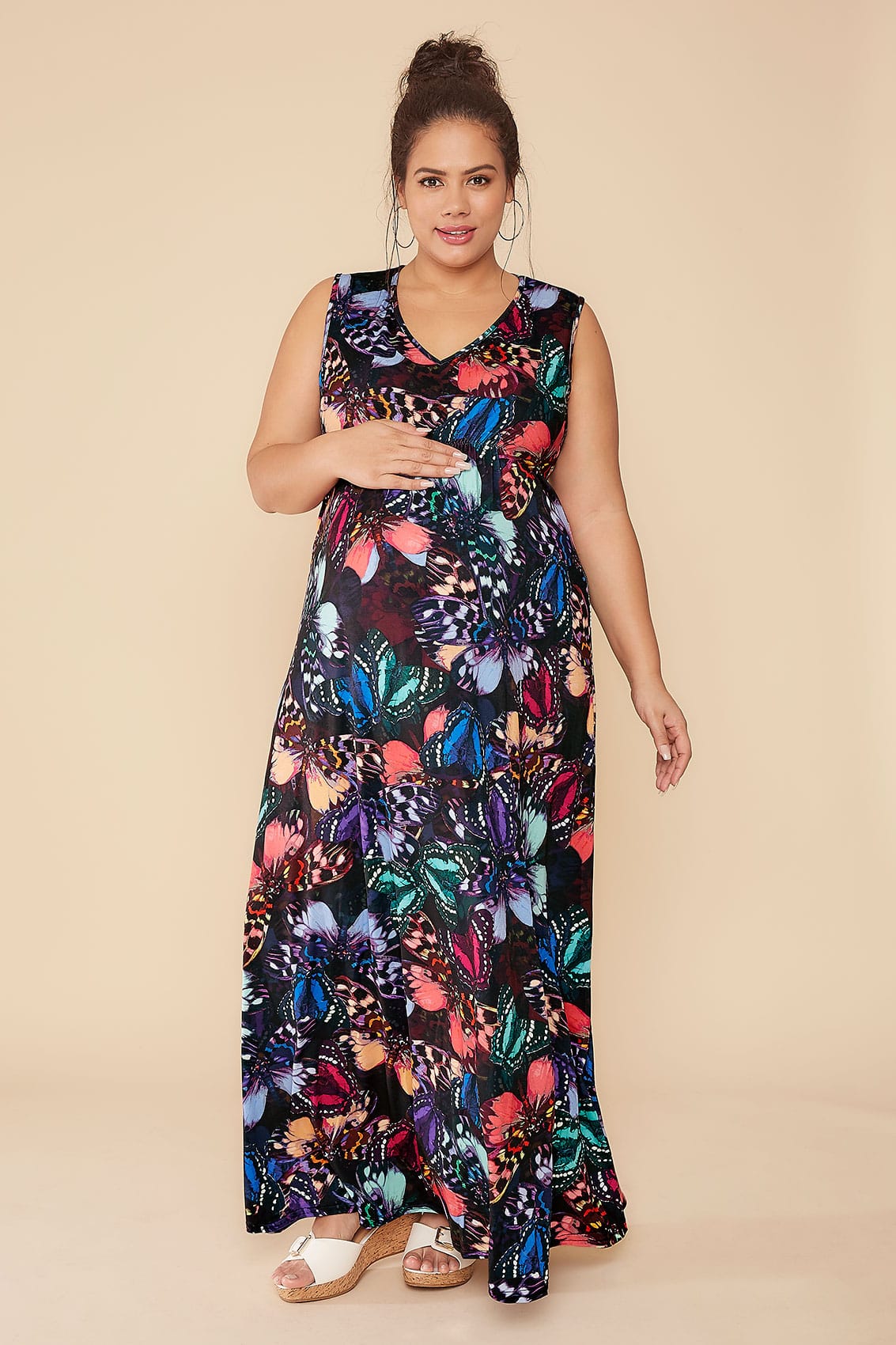 BUMP IT UP MATERNITY Multi Butterfly Print Maxi Dress Plus Size 16 to 32