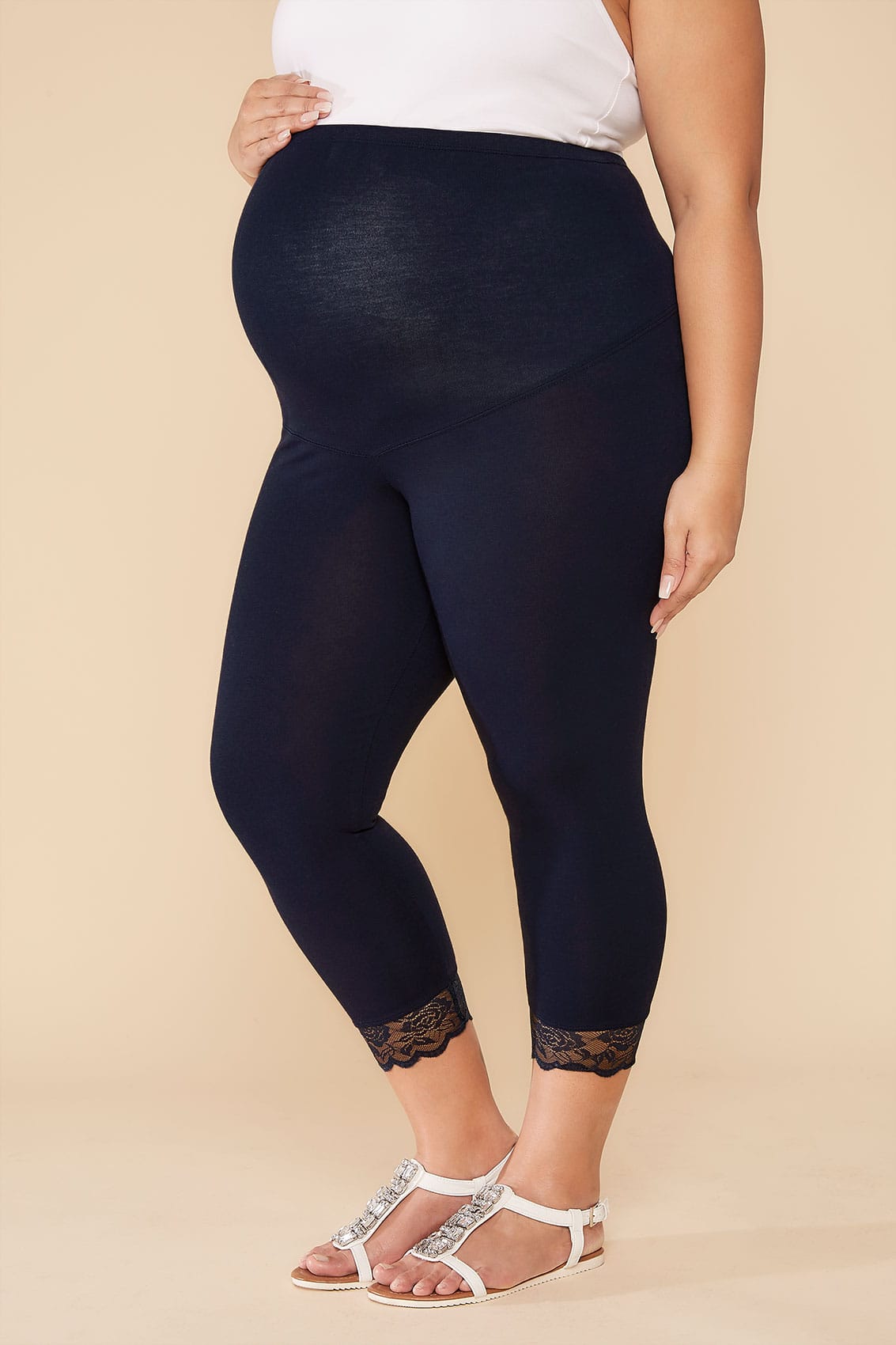 BUMP IT UP MATERNITY Black Cotton Essential Leggings With Comfort Panel Plus  Size 16 to 32
