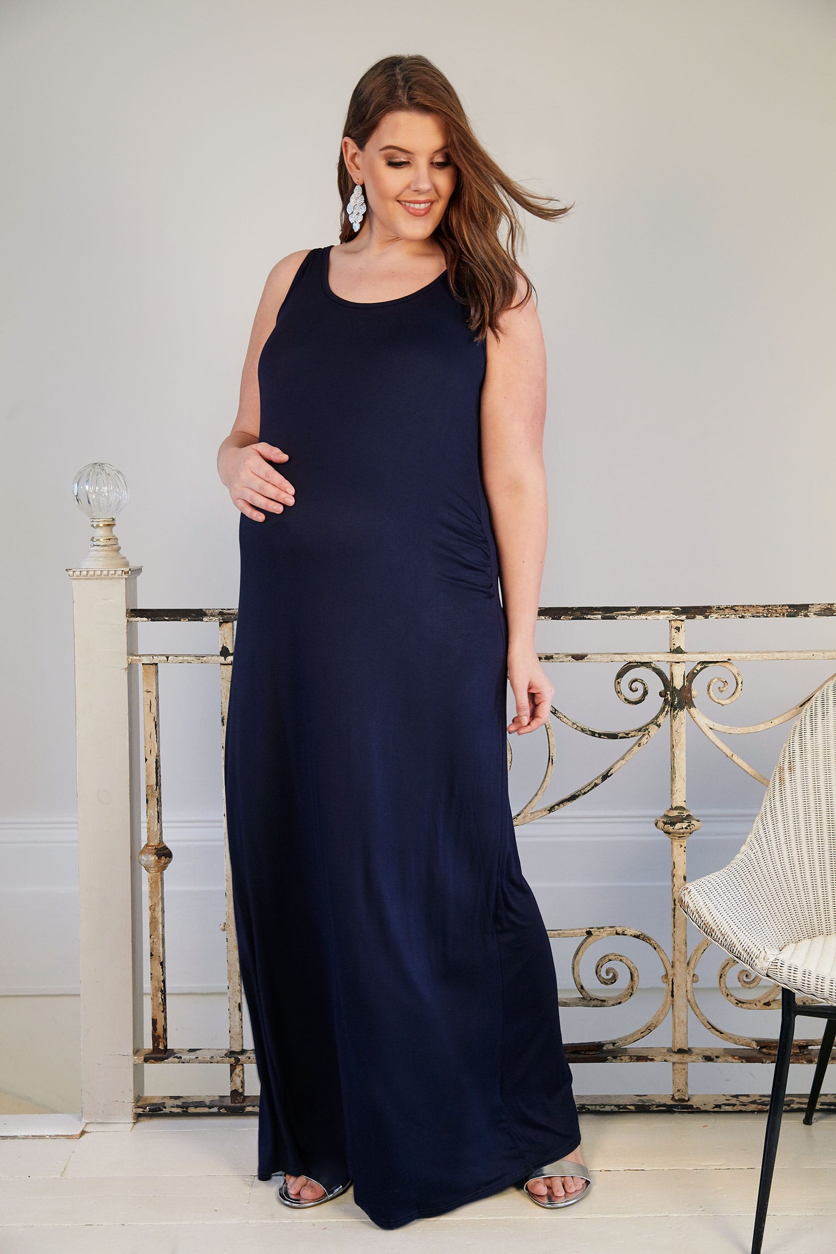 BUMP IT UP MATERNITY Navy Maxi Dress With Ruched Sides 