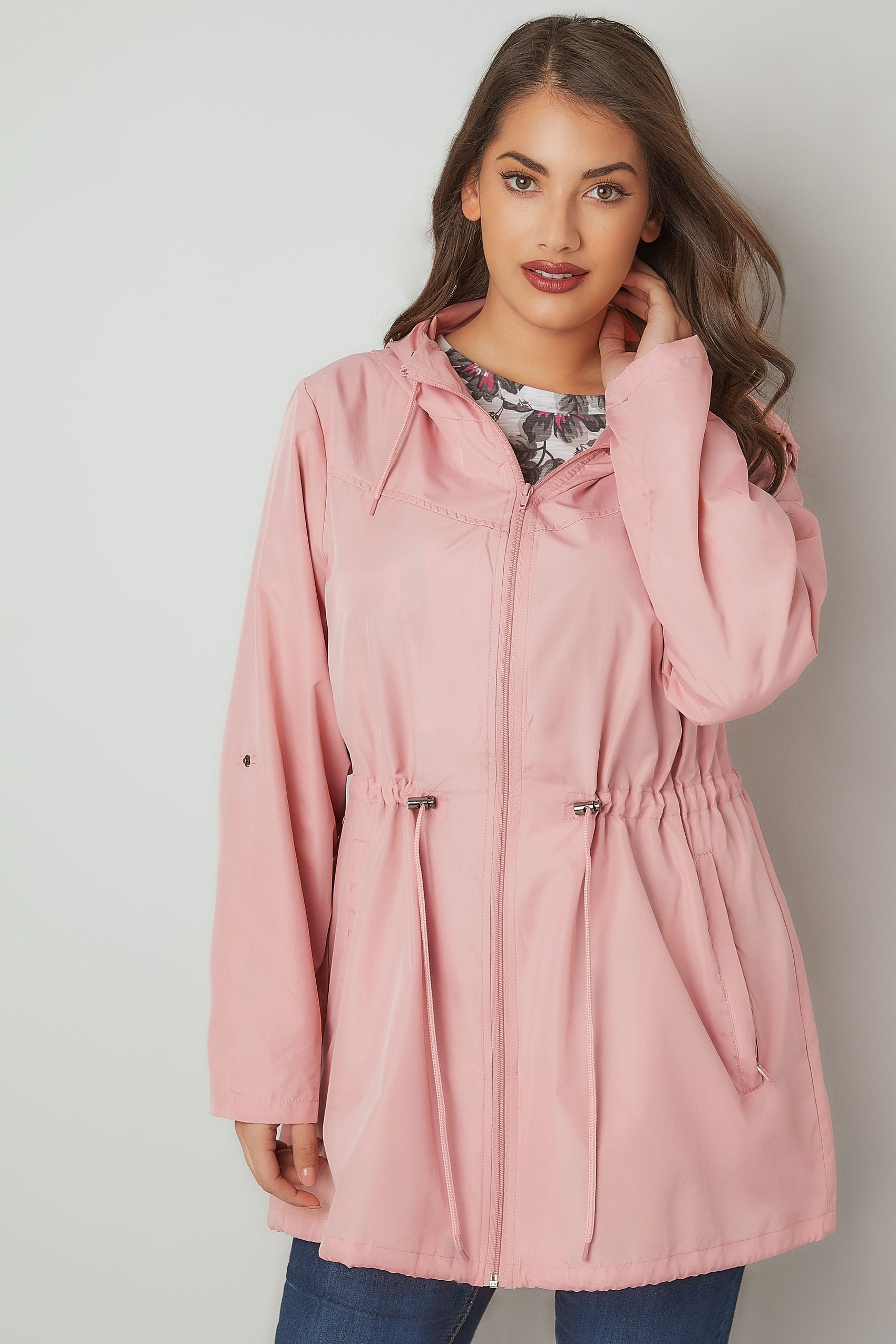 Baby Pink Pocket Parka Jacket, Plus size 16 to 36