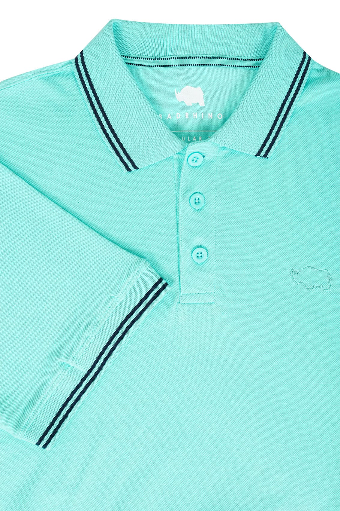 BadRhino Aqua Blue Polo Shirt With White Stripe Detail - TALL