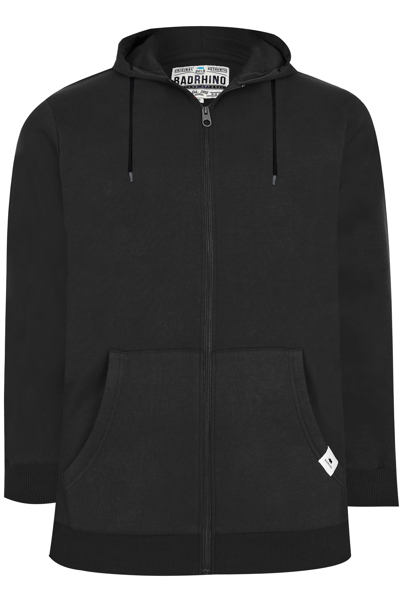 BadRhino Black Basic Sweat Hoodie With Pockets - Extra Large Sizes L to 8XL