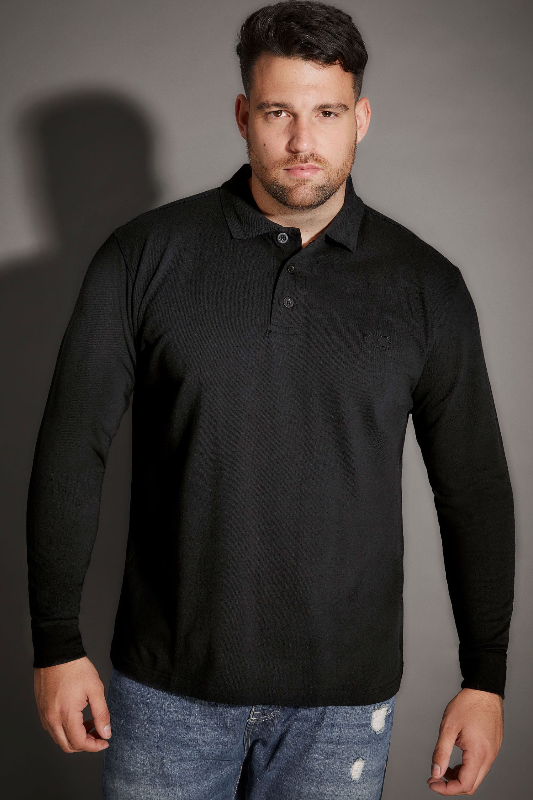 BadRhino Black Long Sleeve Polo Shirt, Size L to 8XL