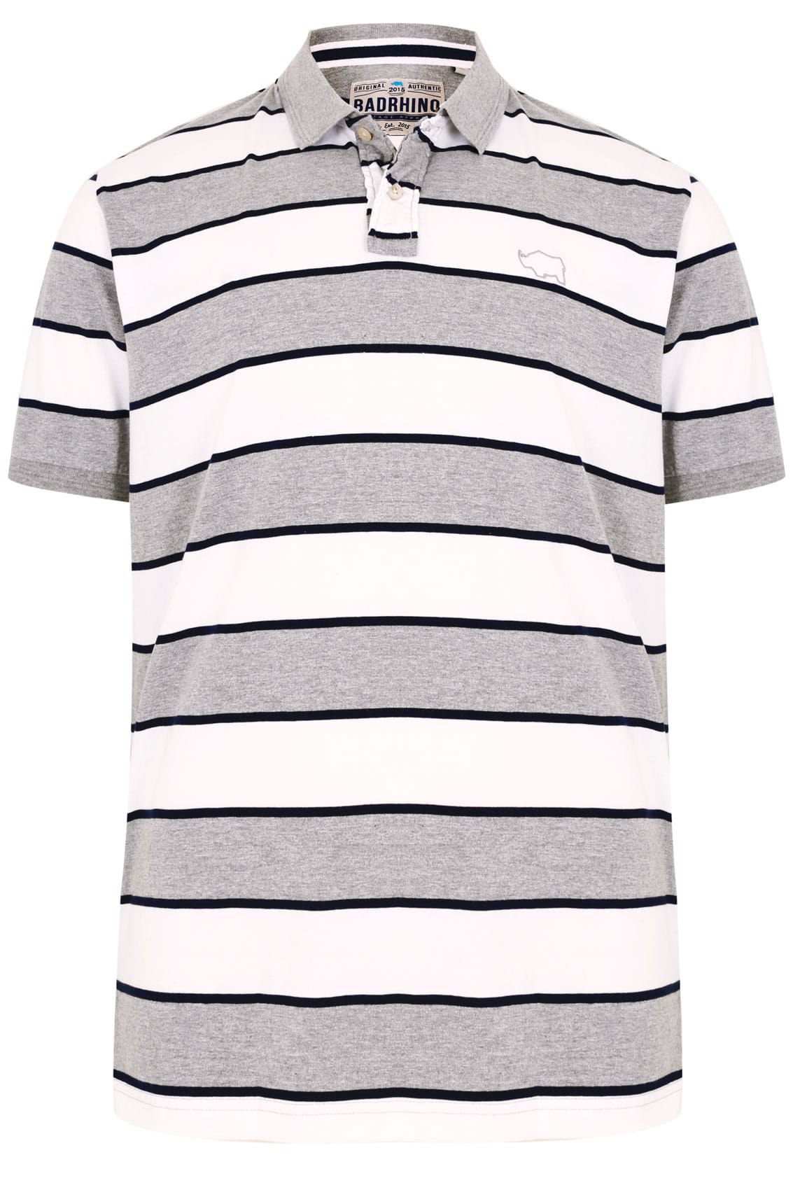 BadRhino Grey Marl & White Stripe Polo Shirt, Size L to 8XL