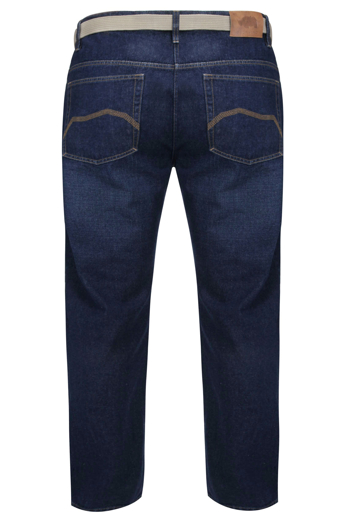 BadRhino Indigo Blue Denim Comfort Jeans With Light Brown Belt