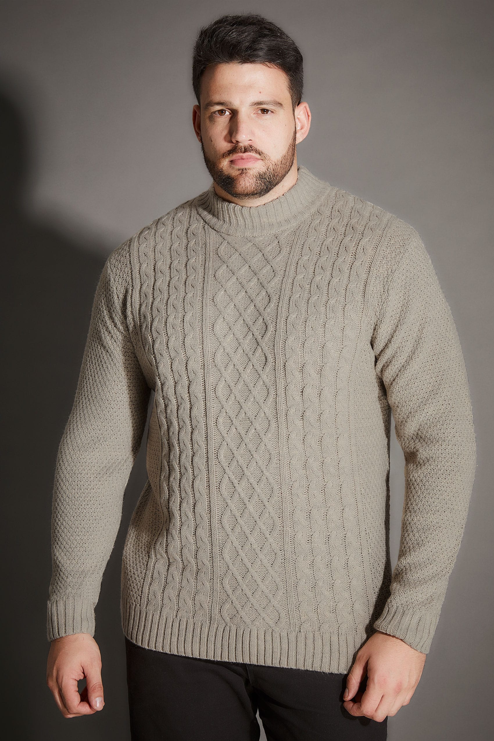 BadRhino Oatmeal Crew Neck Cable Knit Sweater