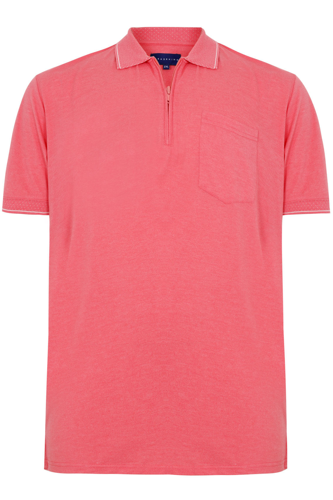 BadRhino Pink Short Sleeve Zip Neck Polo Shirt Extra large sizes M,L,XL ...