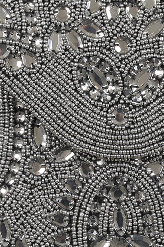 Silver Hand Beaded Occasion Clutch Bag With Chain Strap
