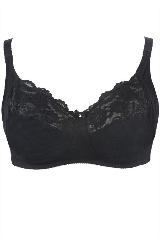 Black Non Wired Cotton Bra With Lace Trim Best Seller