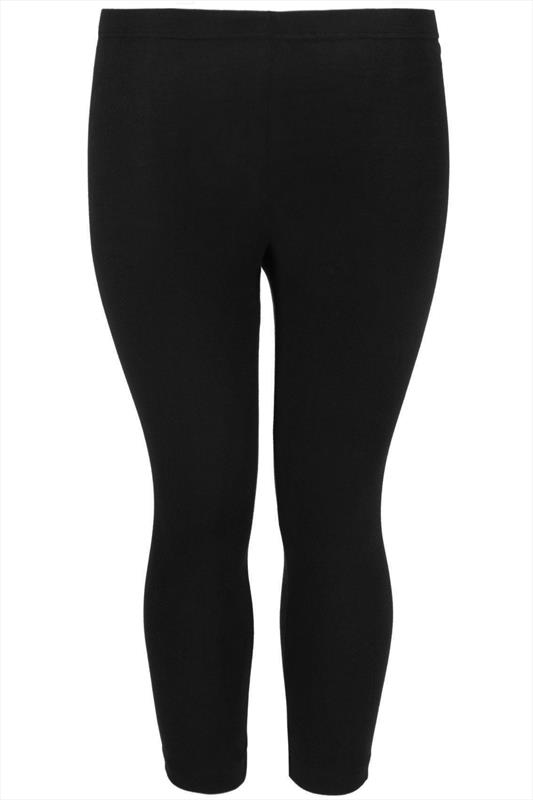 Black Cotton Elastane Cropped Legging With Zip Detail Plus Size 14 to 28
