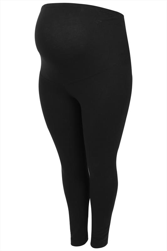 BUMP IT UP MATERNITY Black Cotton Essential Leggings With Comfort Panel