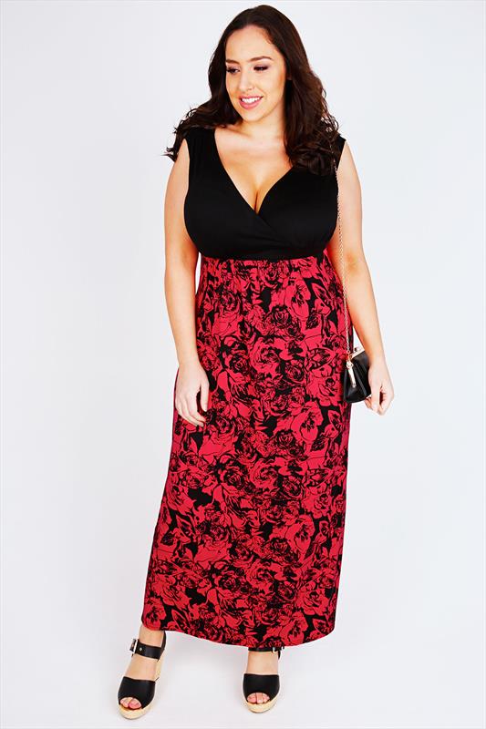 black dress with red roses plus size