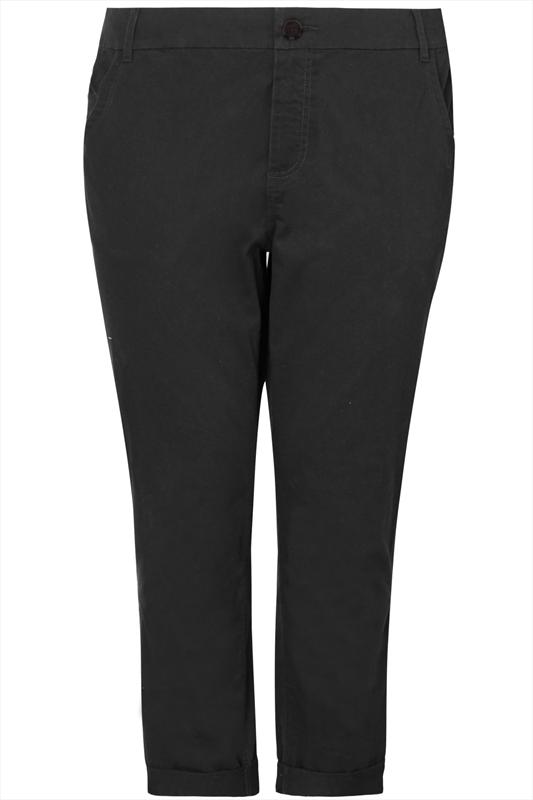 Black Stretch Chino Trousers With Turn Back Cuffs plus size 14,16,18,20 ...