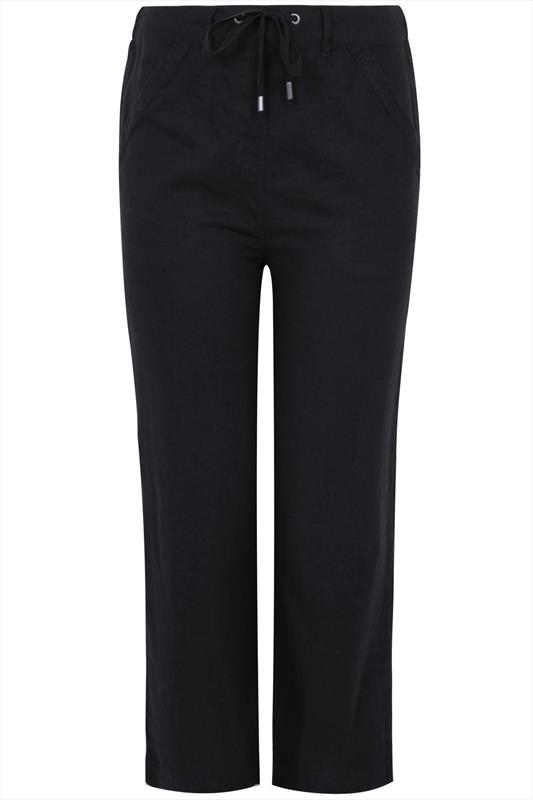 Black Linen Mix Full Length Trousers With Four Pockets plus size 14,16 ...