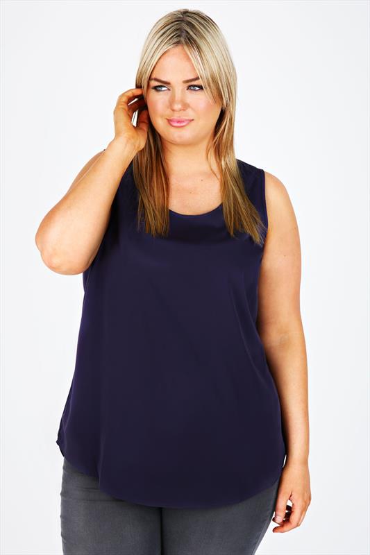 Dark Purple Sleeveless Top With Pocket And Curved Dipped plus size ...