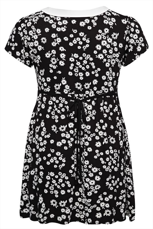 Black & White Daisy Print Jersey Dress With Peter Pan Collar plus size ...
