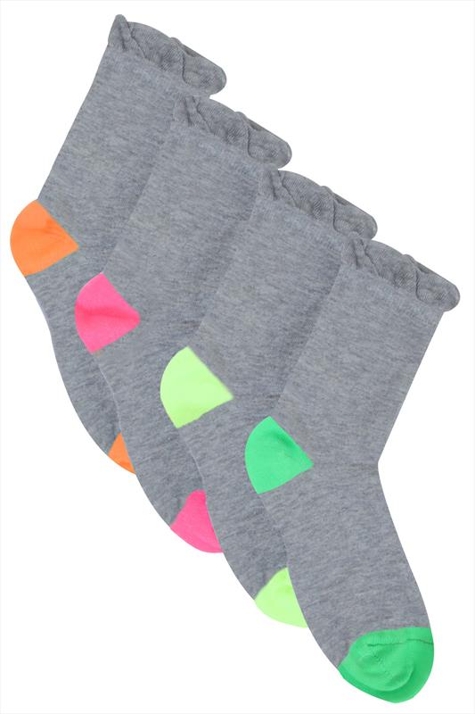 Grey 4 Pair Pack Coloured Heel Toe Socks In Extra Wide Fit Extra Wide ...