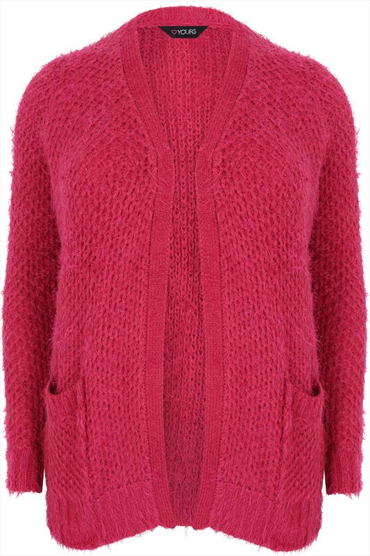 Hot Pink Eyelash Knitted Cardigan Plus Size 16,18,20,22,24,26,28,30,32