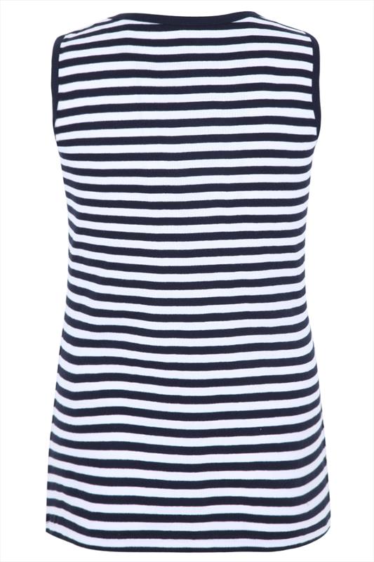 Navy And White Striped Cotton Ribbed Vest plus size 16,18,20,22,24,26 ...