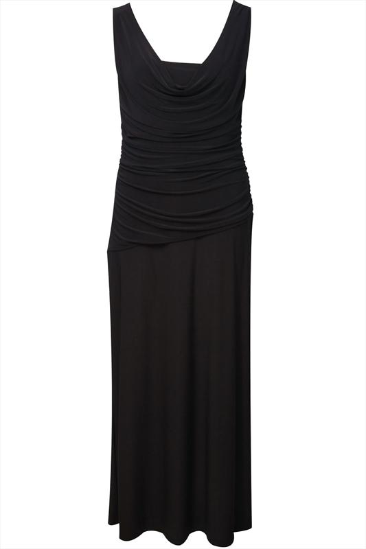 Black Sleeveless Ruched And Draped Maxi Dress plus size 16,18,20,22,24 ...